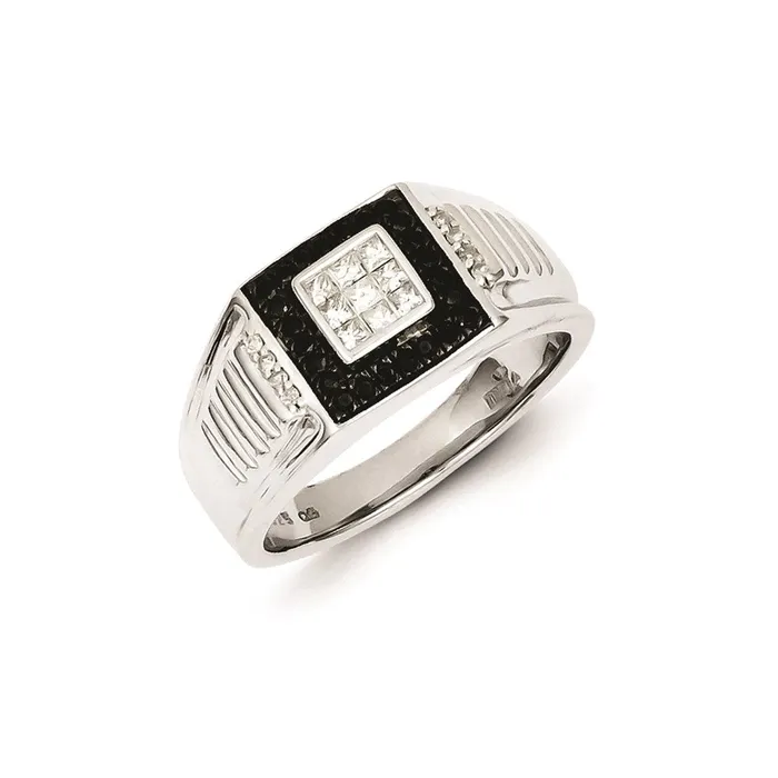 Goldia Rings Sterling Silver Rhodium Plated Black and White Diamond Mens Ring Goldia Rings Sterling Silver Rhodium Plated Black and White Diamond Mens Ring