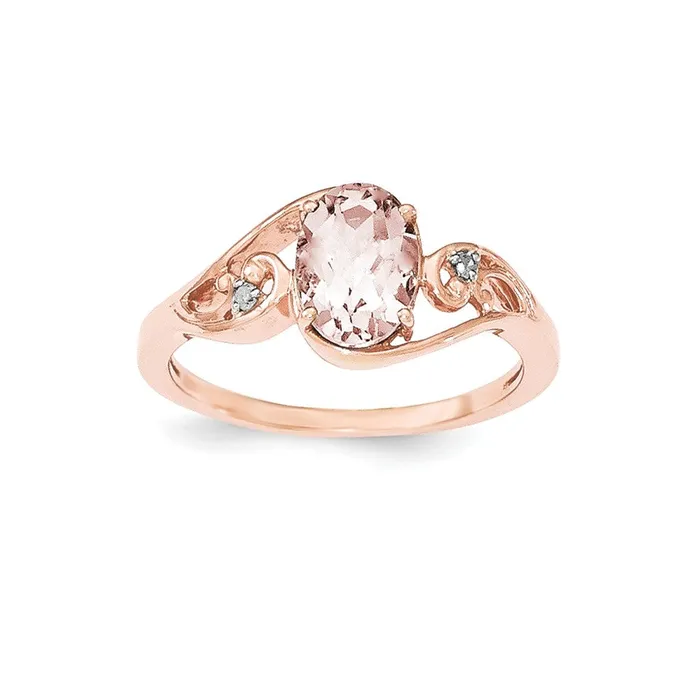 Goldia Rings Sterling Silver Rose Goldplated Morganite u0026 Diamond Ring