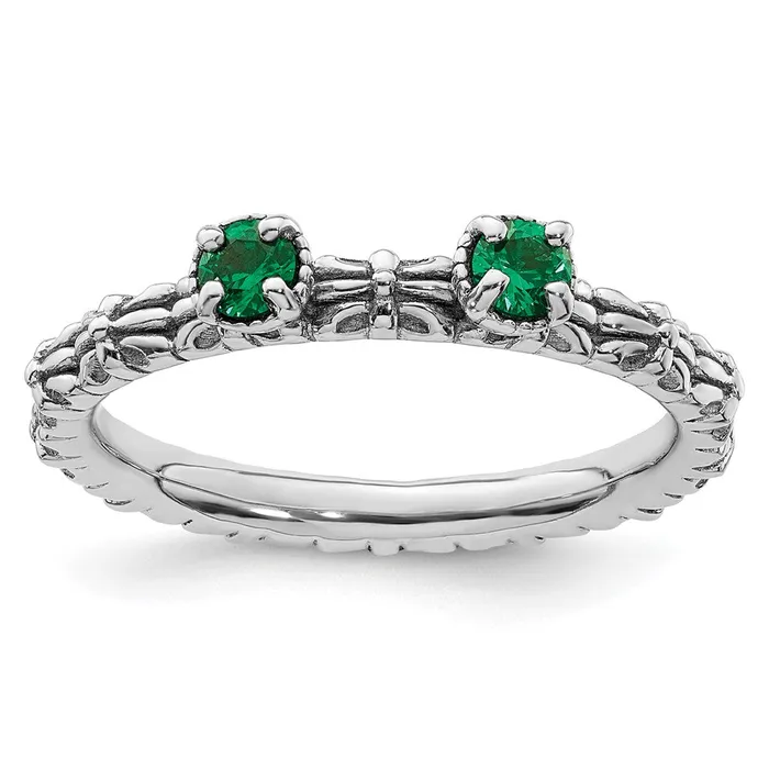 Goldia Rings Sterling Silver Stackable Expressions Created Emerald Two Stone Ring