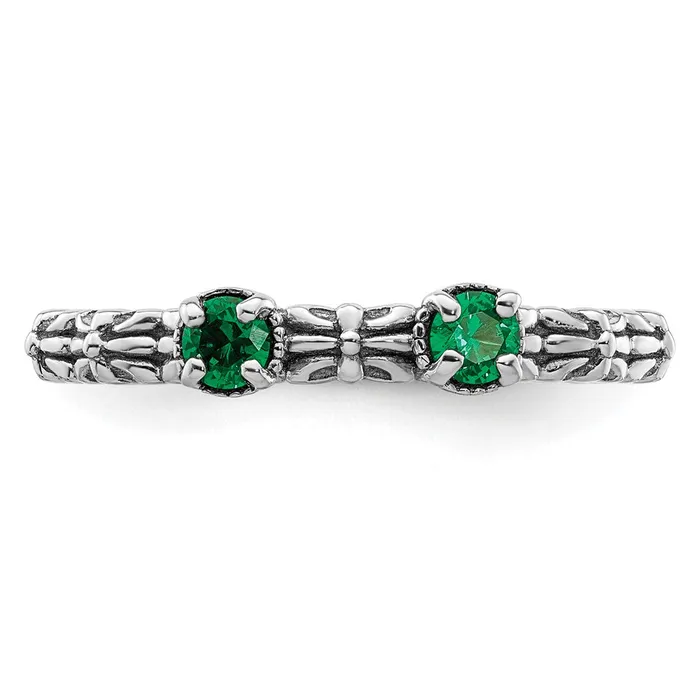 Goldia Rings Sterling Silver Stackable Expressions Created Emerald Two Stone Ring