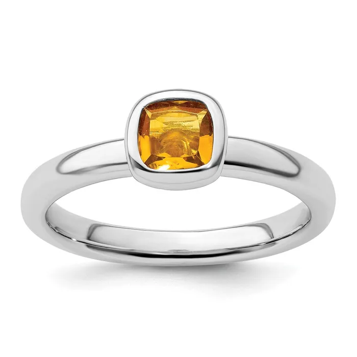Goldia Rings Sterling Silver Stackable Expressions Cushion Cut Citrine Ring