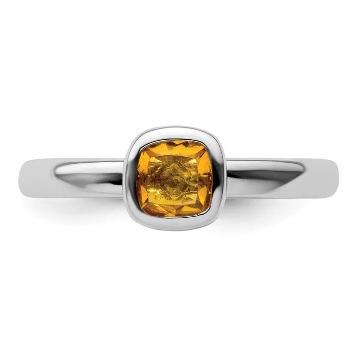 Goldia Rings Sterling Silver Stackable Expressions Cushion Cut Citrine Ring