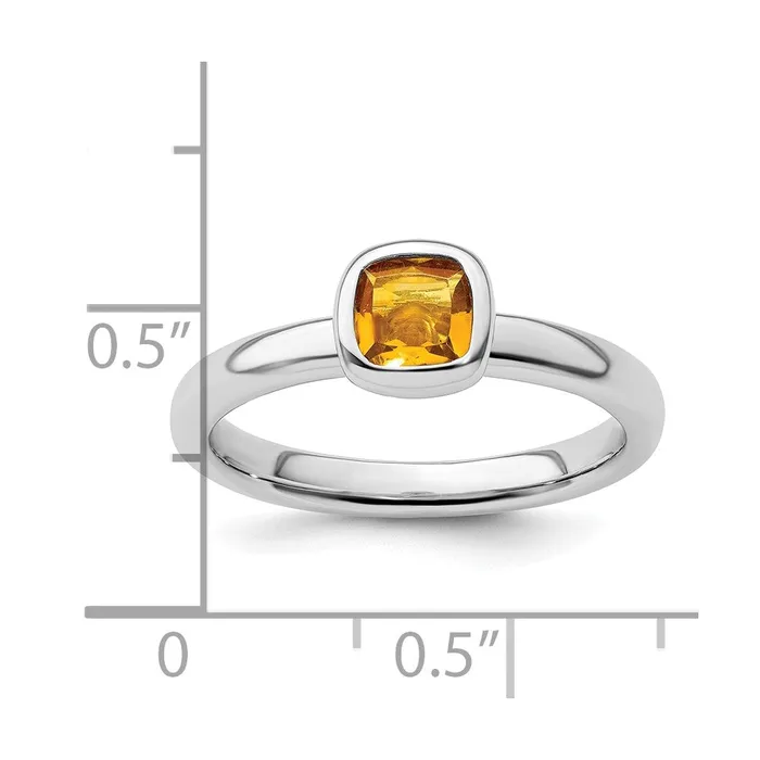 Goldia Rings Sterling Silver Stackable Expressions Cushion Cut Citrine Ring