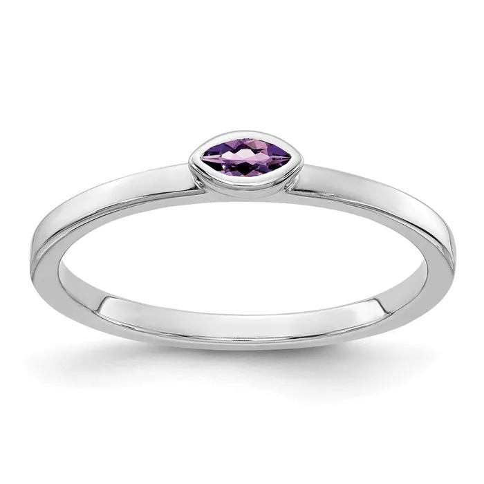 Goldia Solid 14k White Gold Bezelset Marquise Simulated Amethyst Ring Rings