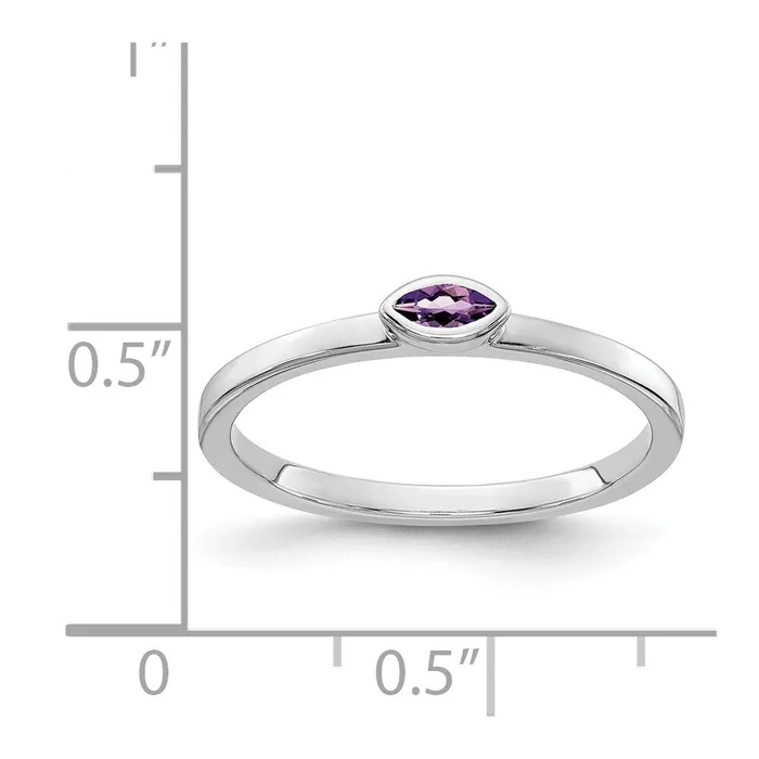 Goldia Solid 14k White Gold Bezelset Marquise Simulated Amethyst Ring Rings