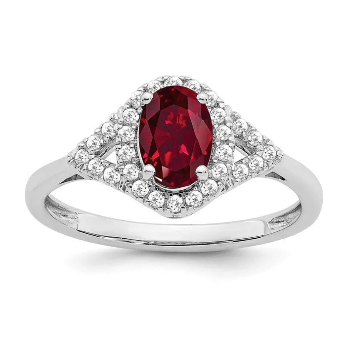 Goldia Solid 14k White Gold Oval Created Simulated Ruby and CZ Ring Rings Goldia Solid 14k White Gold Oval Created Simulated Ruby and CZ Ring Rings