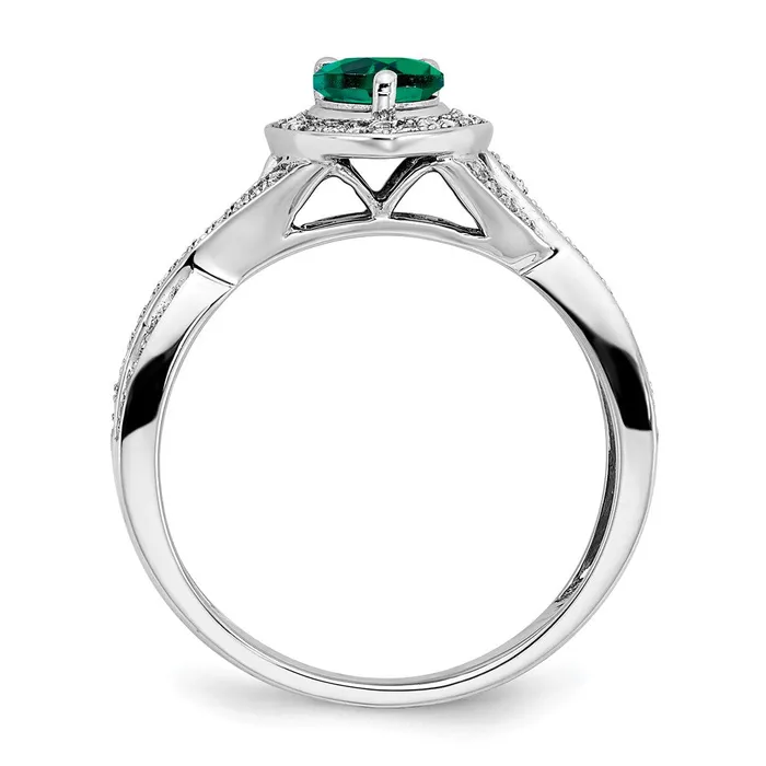 Goldia Solid 14k White Gold Pear Created Simulated Emerald and CZ Halo Ring Rings