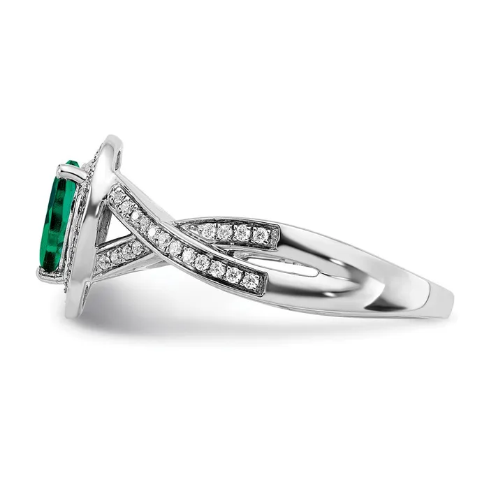 Goldia Solid 14k White Gold Pear Created Simulated Emerald and CZ Halo Ring Rings