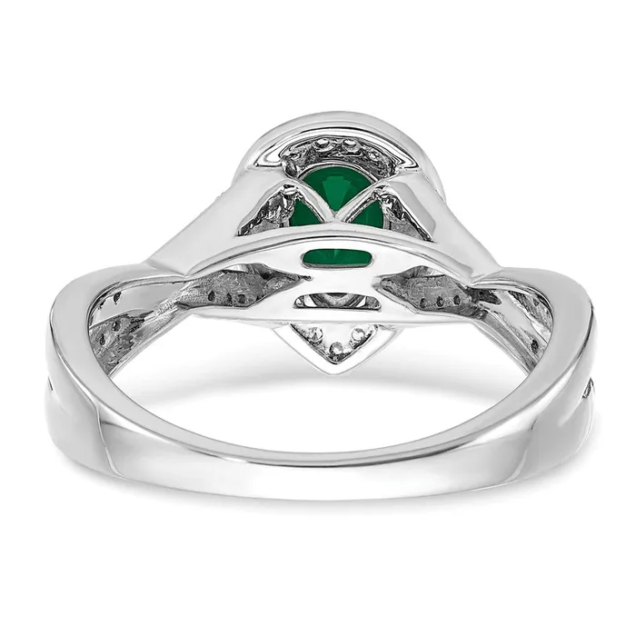 Goldia Solid 14k White Gold Pear Created Simulated Emerald and CZ Halo Ring Rings