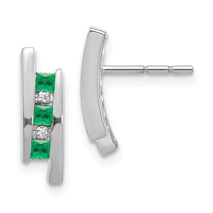 Goldia Solid 14k White Gold Simulated CZ and Emerald Earrings Earrings