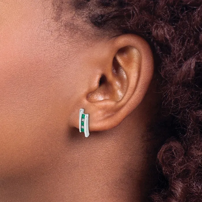 Goldia Solid 14k White Gold Simulated CZ and Emerald Earrings Earrings Goldia Solid 14k White Gold Simulated CZ and Emerald Earrings Earrings