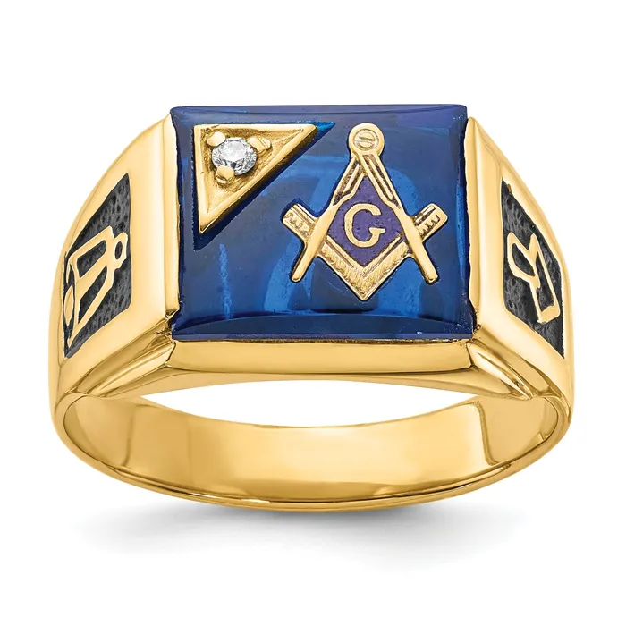 Goldia Solid 14k Yellow Gold A Simulated CZ Mens Masonic Ring Rings