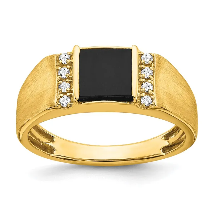 Goldia Solid 14k Yellow Gold Square Simulated Onyx and CZ Mens Ring Rings Goldia Solid 14k Yellow Gold Square Simulated Onyx and CZ Mens Ring Rings