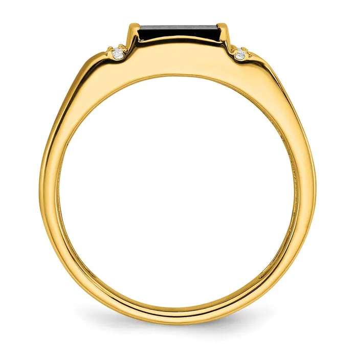 Goldia Solid 14k Yellow Gold Square Simulated Onyx and CZ Mens Ring Rings