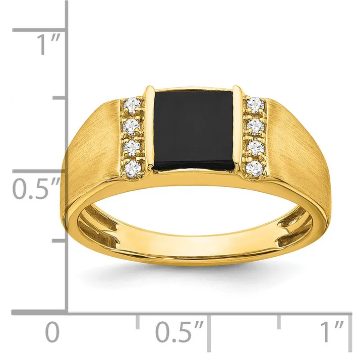 Goldia Solid 14k Yellow Gold Square Simulated Onyx and CZ Mens Ring Rings