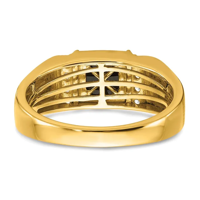 Goldia Solid 14k Yellow Gold Square Simulated Onyx and CZ Mens Ring Rings