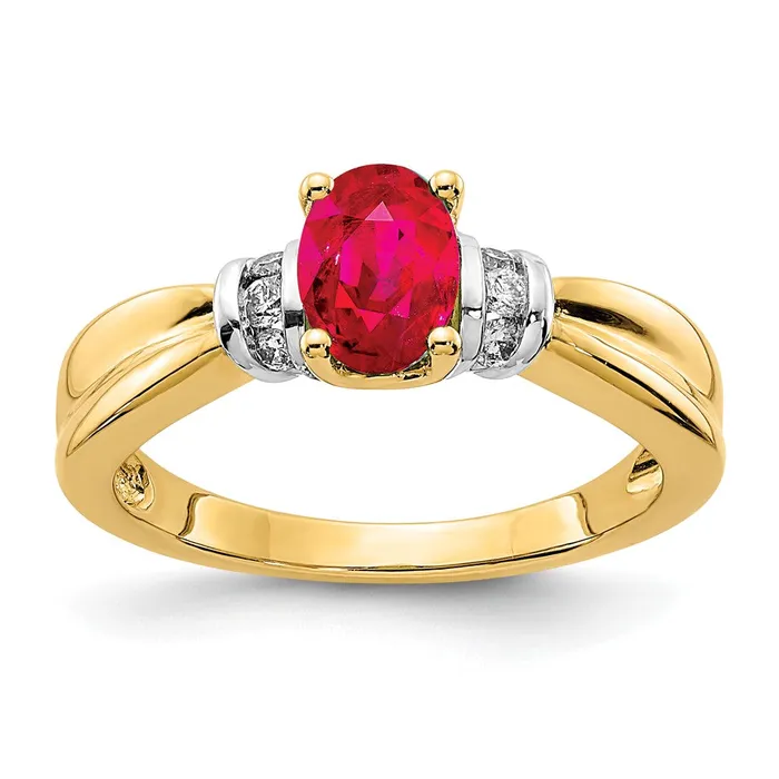 Goldia Solid 14k Yellow Rhodium and Oval Simulated CZ Ruby Ring Rings