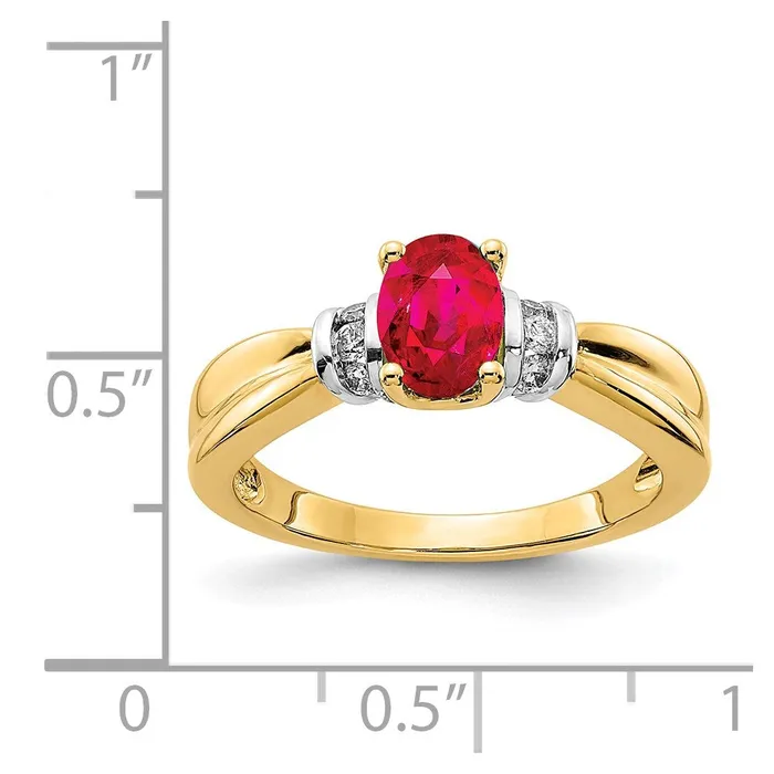 Goldia Solid 14k Yellow Rhodium and Oval Simulated CZ Ruby Ring Rings