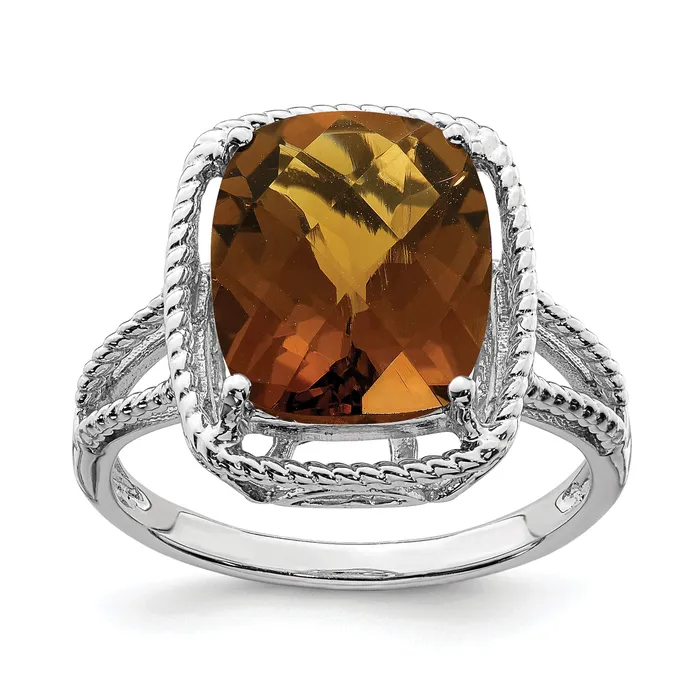 Goldia Sterling Silver Rhodium CheckerCut Whiskey Quartz Gemstone Birthstone Ring Fine Jewelry Gift for Her Rings Goldia Sterling Silver Rhodium CheckerCut Whiskey Quartz Gemstone Birthstone Ring Fine Jewelry Gift for Her Rings