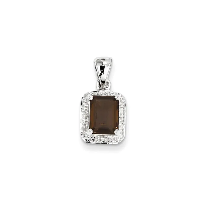 Goldia Sterling Silver Rhodium Emeraldcut Smoky Qtz u0026 Diamond Pendant Necklaces Goldia Sterling Silver Rhodium Emeraldcut Smoky Qtz u0026 Diamond Pendant Necklaces