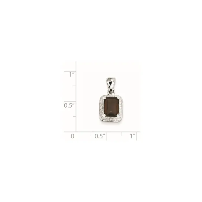 Goldia Sterling Silver Rhodium Emeraldcut Smoky Qtz u0026 Diamond Pendant Necklaces