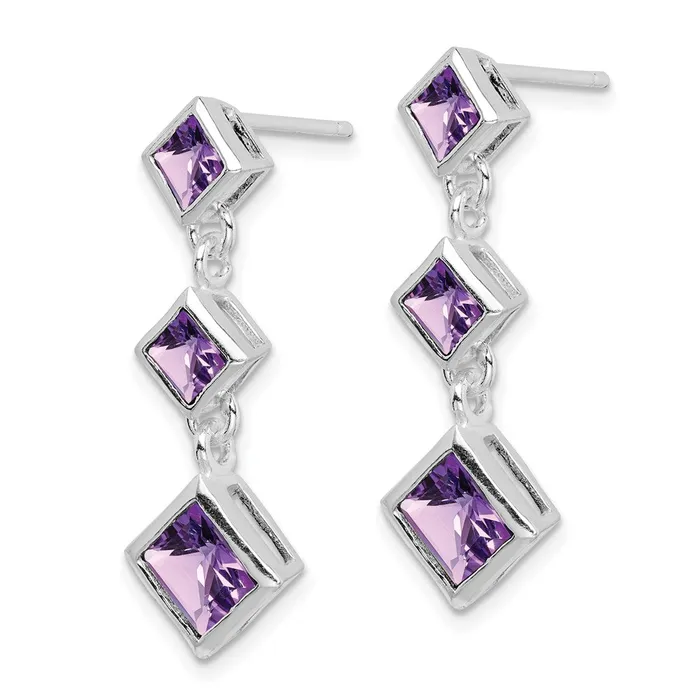 Goldia Sterling Silver Rhodiumplated Polished Amethyst Post Dangle Earrings Earrings