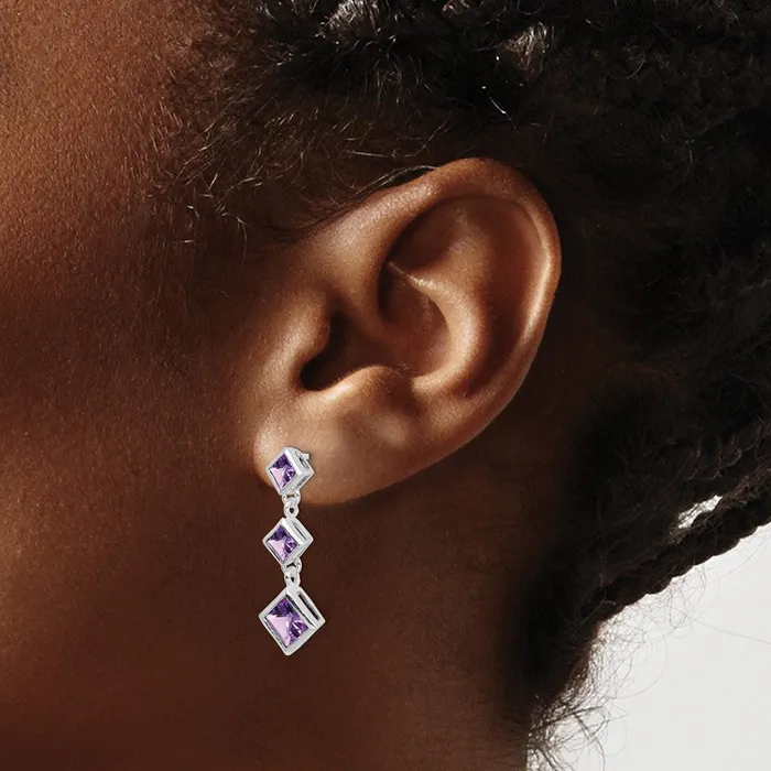 Goldia Sterling Silver Rhodiumplated Polished Amethyst Post Dangle Earrings Earrings