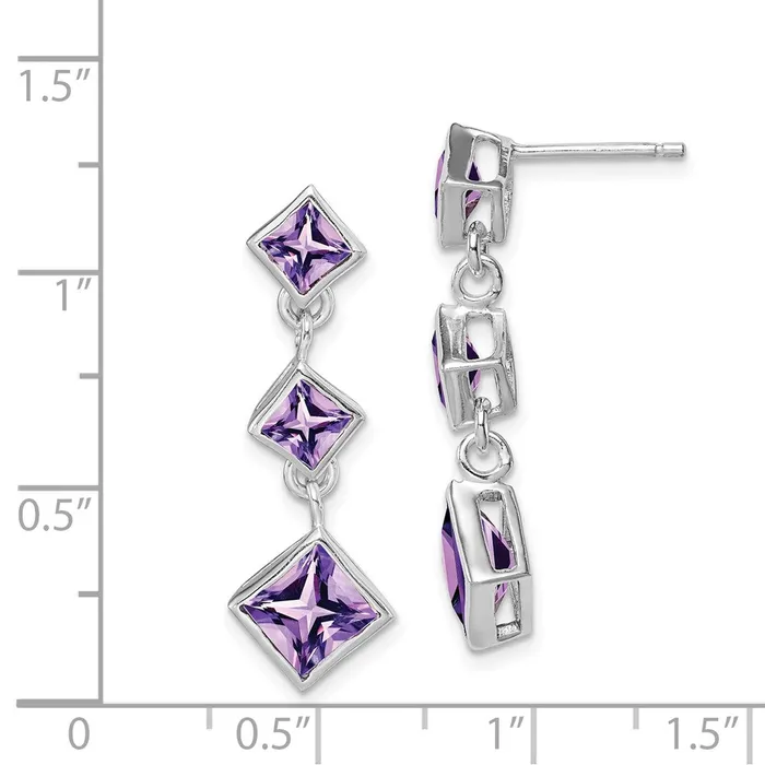 Goldia Sterling Silver Rhodiumplated Polished Amethyst Post Dangle Earrings Earrings