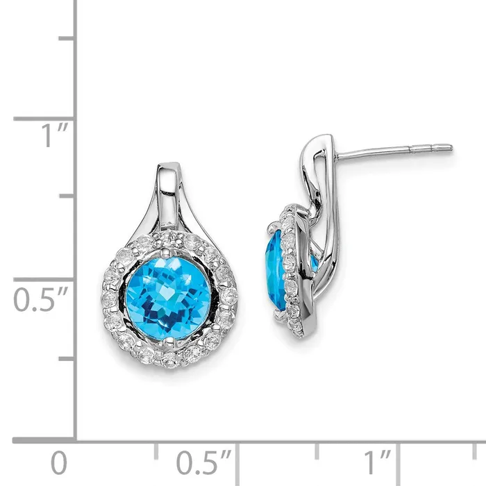 Goldia Sterling Silver Rhodium Wht Topaz u0026 Light Swiss Blue Topaz Post Earrings Earrings