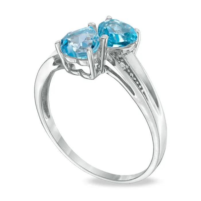 HeartShaped Blue Topaz and Natural Diamond Accent Double Heart Ring in Sterling Silver Goldia Rings HeartShaped Blue Topaz and Natural Diamond Accent Double Heart Ring in Sterling Silver Goldia Rings