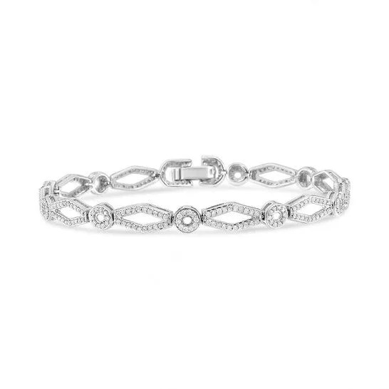 JMS always Bracelets Original 925 Sterling Silver 1 12 Cttw Diamond Studded Alternating Circle and KiteShaped VintageStyle Link Bracelet IJ Color I2I3 Clarity JMS always Bracelets Original 925 Sterling Silver 1 12 Cttw Diamond Studded Alternating Circle and KiteShaped VintageStyle Link Bracelet IJ Color I2I3 Clarity