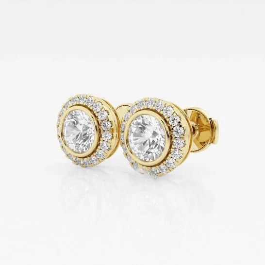 JMS always Earrings Original Brilliant Diamond 14KT Yellow Gold 1 34 cttw RoundCut Lab Grown Diamond Bezel Set Halo Stud Earrings for Women GSI JMS always Earrings Original Brilliant Diamond 14KT Yellow Gold 1 34 cttw RoundCut Lab Grown Diamond Bezel Set Halo Stud Earrings for Women GSI