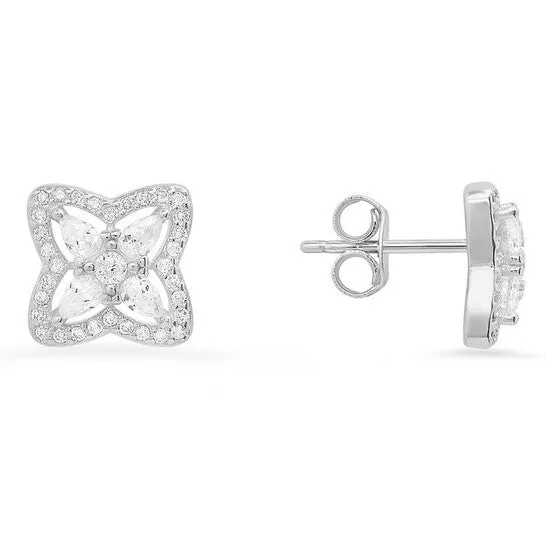 JMS always Earrings Original Kylie Harper Sterling Silver Pearcut Cubic Zirconia CZ Flower Stud Earrings JMS always Earrings Original Kylie Harper Sterling Silver Pearcut Cubic Zirconia CZ Flower Stud Earrings
