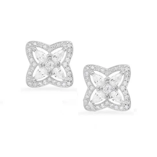 JMS always Earrings Original Kylie Harper Sterling Silver Pearcut Cubic Zirconia CZ Flower Stud Earrings JMS always Earrings Original Kylie Harper Sterling Silver Pearcut Cubic Zirconia CZ Flower Stud Earrings