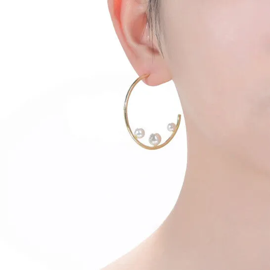 JMS always Earrings Original Rachel Glauber 14k Gold Plated Pearl Open Hoop Earrings JMS always Earrings Original Rachel Glauber 14k Gold Plated Pearl Open Hoop Earrings