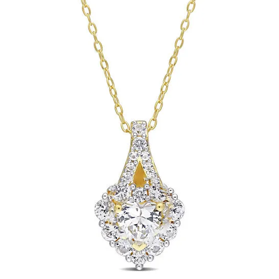 JMS always Necklaces Original AMOUR 2 78 CT TGW Created White Sapphire Halo Heart Pendant with Chain In Yellow Plated Sterling Silver JMS always Necklaces Original AMOUR 2 78 CT TGW Created White Sapphire Halo Heart Pendant with Chain In Yellow Plated Sterling Silver