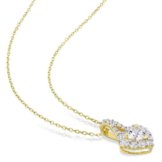 JMS always Necklaces Original AMOUR 2 78 CT TGW Created White Sapphire Halo Heart Pendant with Chain In Yellow Plated Sterling Silver JMS always Necklaces Original AMOUR 2 78 CT TGW Created White Sapphire Halo Heart Pendant with Chain In Yellow Plated Sterling Silver