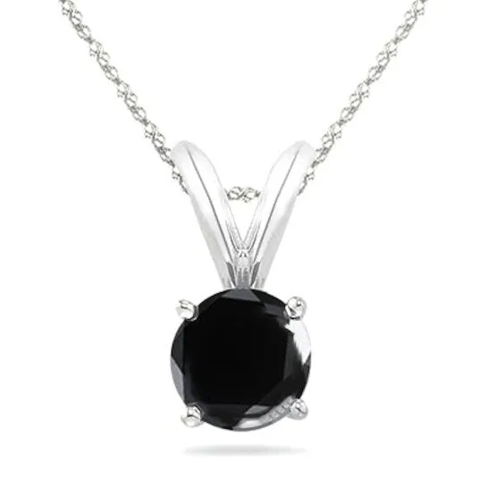JMS always Necklaces Original Maulijewels 060 Carat Natural Round Black Diamond Solitaire Pendant In 14K White Gold With 18 14K White Gold Plated Sterling Silver Box Chain JMS always Necklaces Original Maulijewels 060 Carat Natural Round Black Diamond Solitaire Pendant In 14K White Gold With 18 14K White Gold Plated Sterling Silver Box Chain