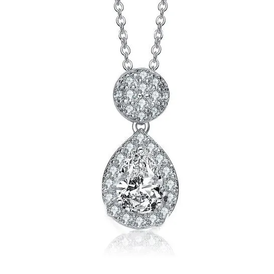 JMS always Necklaces Original Megan Walford Sterling Silver Pear and Round Cubic Zirconia Halo Necklace JMS always Necklaces Original Megan Walford Sterling Silver Pear and Round Cubic Zirconia Halo Necklace