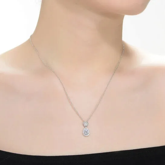 JMS always Necklaces Original Megan Walford Sterling Silver Pear and Round Cubic Zirconia Halo Necklace JMS always Necklaces Original Megan Walford Sterling Silver Pear and Round Cubic Zirconia Halo Necklace
