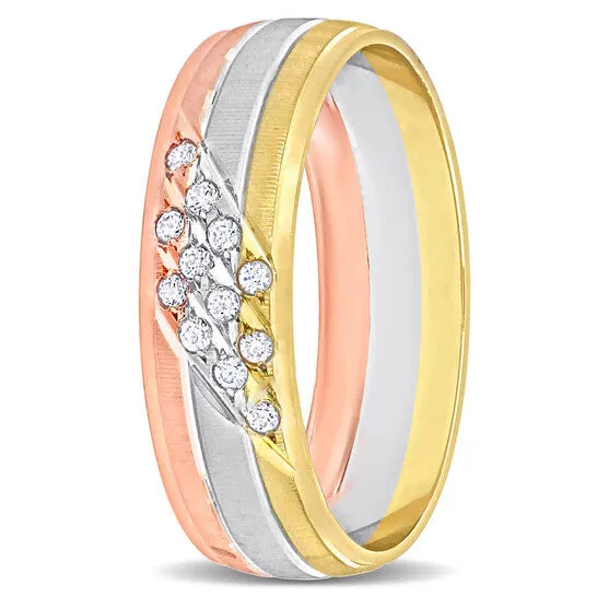 JMS always Original Amour Mens 6mm Cubic Zirconia Matte Three Row Wedding Band in 14k 3Tone Rose Yellow and White Gold Rings JMS always Original Amour Mens 6mm Cubic Zirconia Matte Three Row Wedding Band in 14k 3Tone Rose Yellow and White Gold Rings