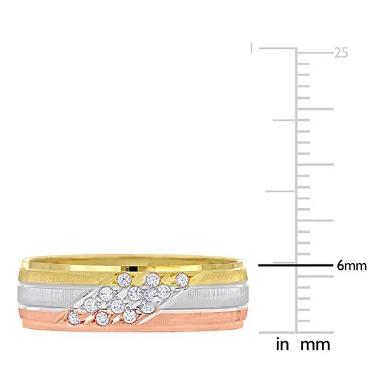 JMS always Original Amour Mens 6mm Cubic Zirconia Matte Three Row Wedding Band in 14k 3Tone Rose Yellow and White Gold Rings JMS always Original Amour Mens 6mm Cubic Zirconia Matte Three Row Wedding Band in 14k 3Tone Rose Yellow and White Gold Rings