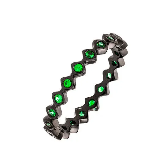 JMS always Original Elegant Confetti Womens 18K Black Gold Plated Green CZ Simulated Diamond Zig Zag Stackable Ring Rings JMS always Original Elegant Confetti Womens 18K Black Gold Plated Green CZ Simulated Diamond Zig Zag Stackable Ring Rings