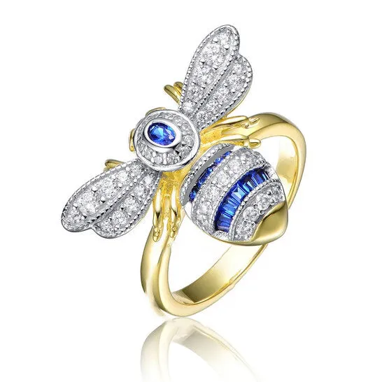 JMS always Original Megan Walford Sterling Silver 14k Yellow Gold Plated with Sapphire Cubic Zirconia Pave Wasp Ring Rings JMS always Original Megan Walford Sterling Silver 14k Yellow Gold Plated with Sapphire Cubic Zirconia Pave Wasp Ring Rings