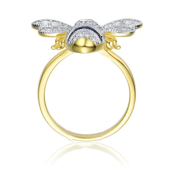 JMS always Original Megan Walford Sterling Silver 14k Yellow Gold Plated with Sapphire Cubic Zirconia Pave Wasp Ring Rings JMS always Original Megan Walford Sterling Silver 14k Yellow Gold Plated with Sapphire Cubic Zirconia Pave Wasp Ring Rings
