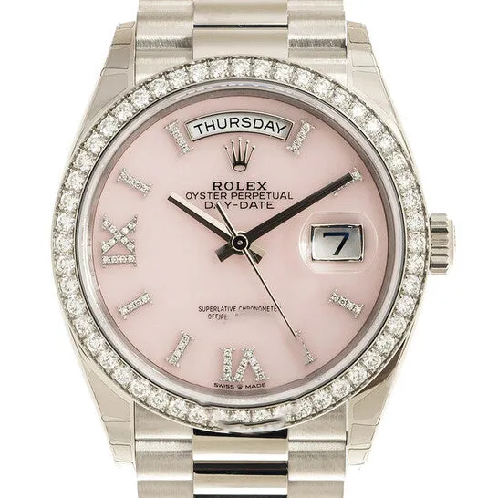 JMS always Original Rolex DayDate 36 Pink Opal Diamond Dial 18kt White Gold President Watch 128349PRSDP Watches JMS always Original Rolex DayDate 36 Pink Opal Diamond Dial 18kt White Gold President Watch 128349PRSDP Watches