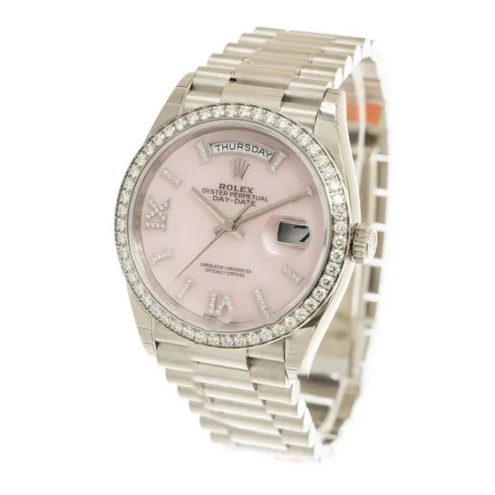 JMS always Original Rolex DayDate 36 Pink Opal Diamond Dial 18kt White Gold President Watch 128349PRSDP Watches JMS always Original Rolex DayDate 36 Pink Opal Diamond Dial 18kt White Gold President Watch 128349PRSDP Watches