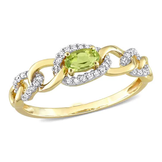 JMS always Rings Original Amour 14 CT TGW Peridot and 18 CT TDW Diamond Mini Oval Link Ring in 10k Yellow Gold