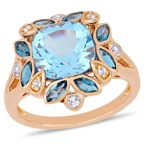 JMS always Rings Original Amour 4 45 CT TGW Sky Blue Topaz London Blue and Topaz White Topaz Cocktail Ring in Pink Silver JMS always Rings Original Amour 4 45 CT TGW Sky Blue Topaz London Blue and Topaz White Topaz Cocktail Ring in Pink Silver