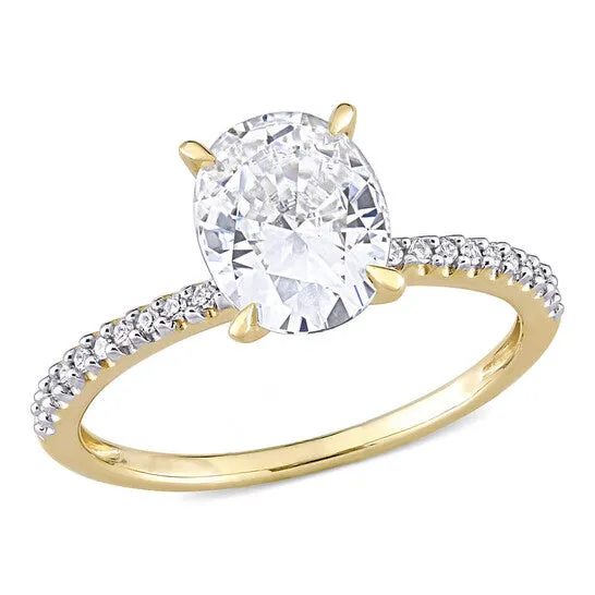 JMS always Rings Original Amour Ladies 14k Yellow Gold 2 Ct Oval Cut White Moissanite And Diamond Pave Ring JMS always Rings Original Amour Ladies 14k Yellow Gold 2 Ct Oval Cut White Moissanite And Diamond Pave Ring